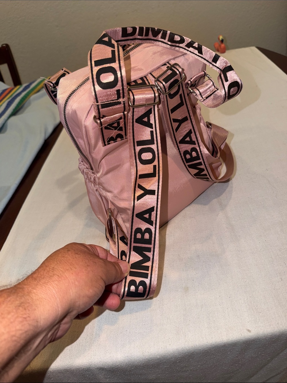 T0308114 Bimba Y Lola Barbi Pink Nylon Bag Backpack EUC see pics for Size - Picture 6 of 11